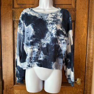 Steve Madden Blue Tie-Dyed Cropped Sweatshirt w/Dropped Shoulder Sleeves XL